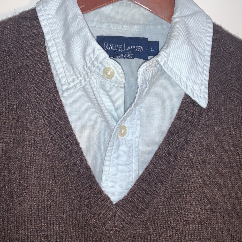 Lands’ End Wool/Cotton Brown V-Neck Sweater